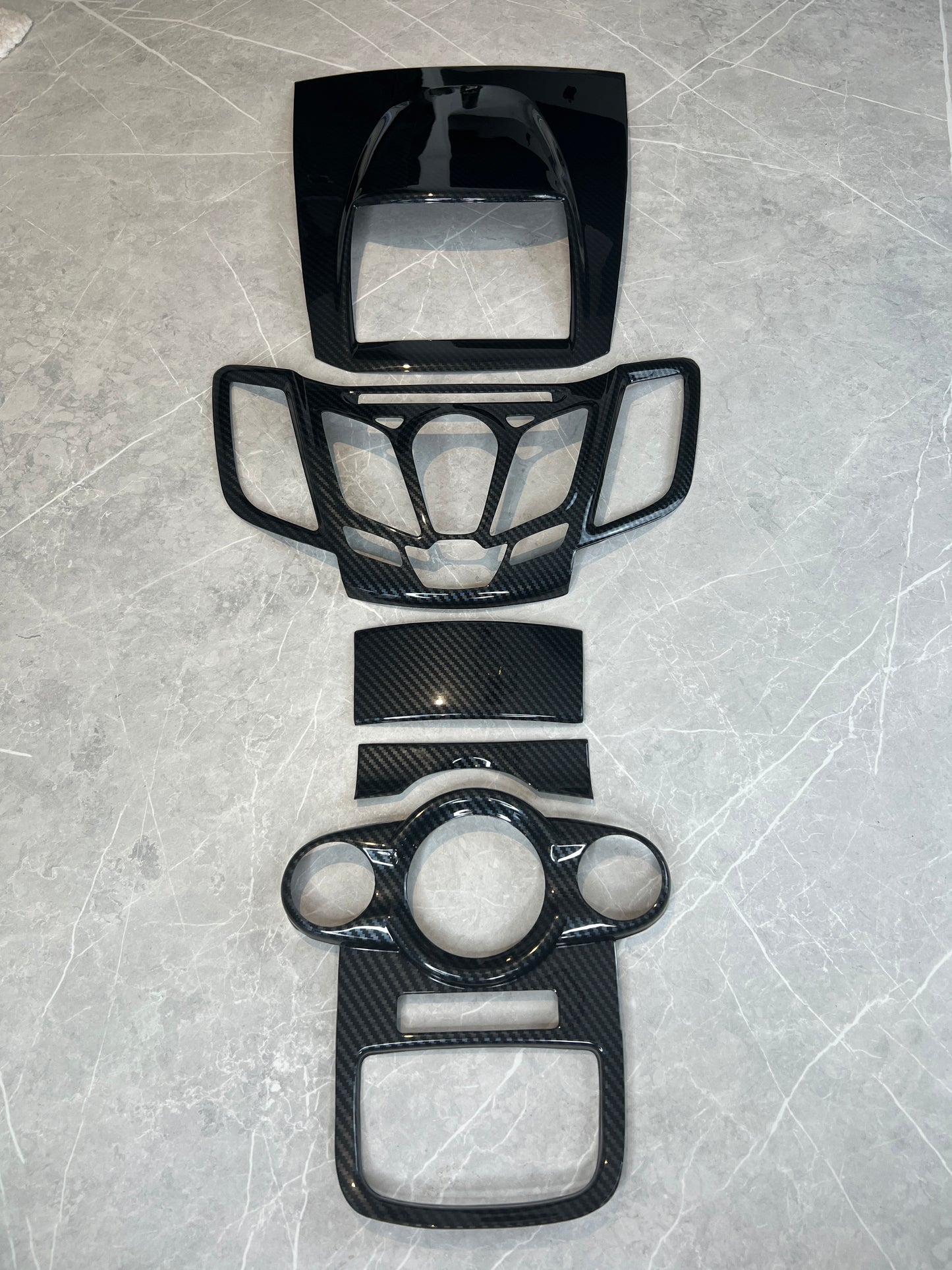 5 piece Ford Fiesta MK7 ABS dipped carbon centre console set